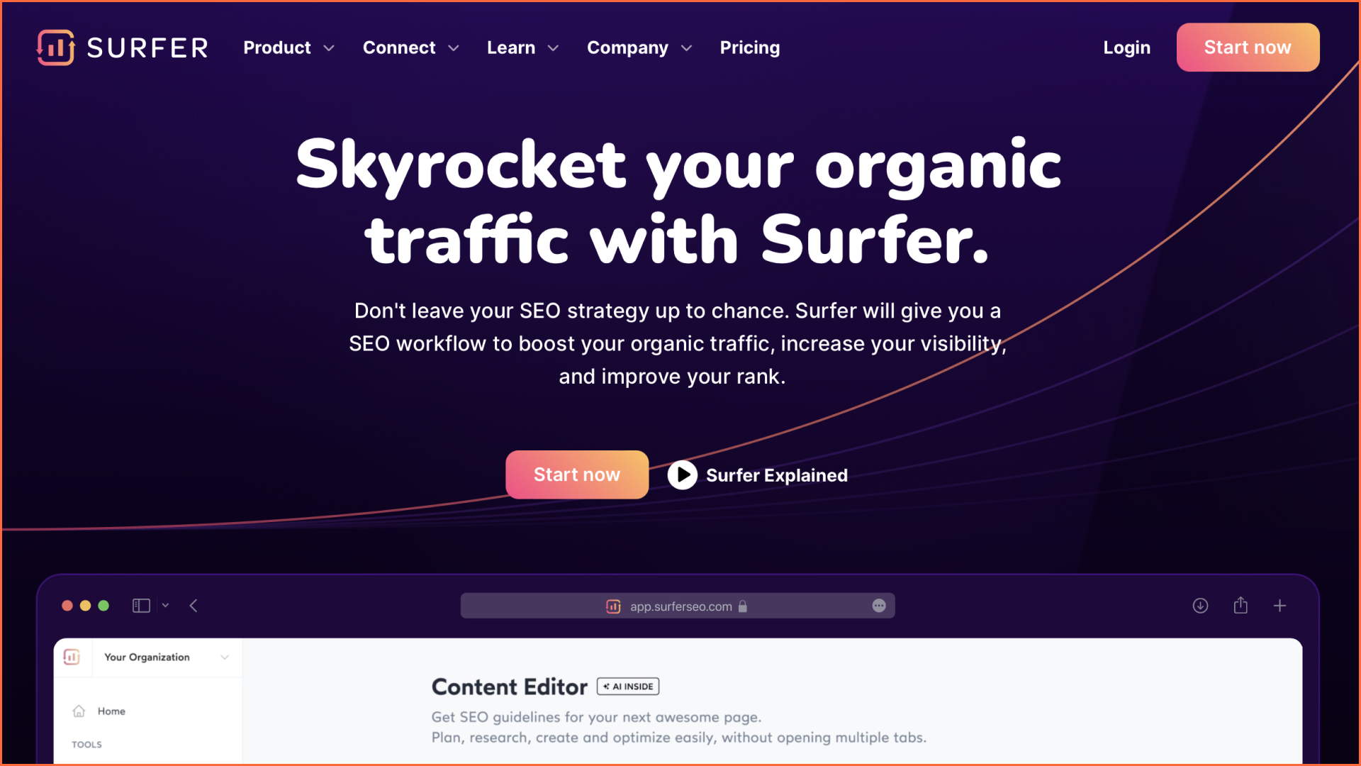 SurferSEO AI for SEO content optimization home page