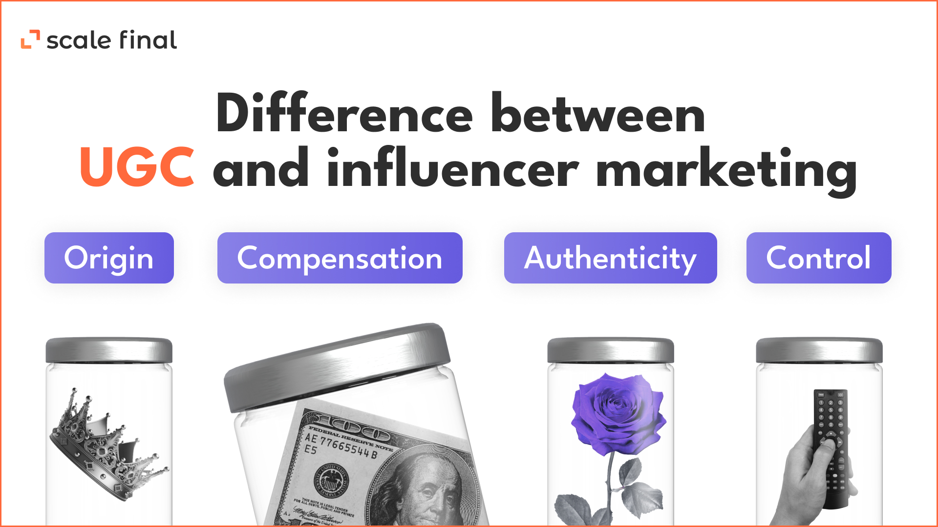 Difference between UGC and influencer marketingOriginCompensationAuthenticityControl