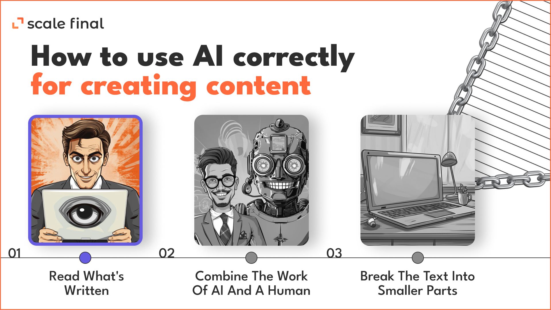 How to use AI correctly for creating content
Read what's written
Combine the work of AI and a human
Break the text into smaller parts

